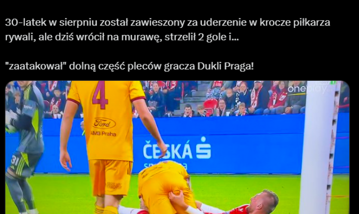 ''FAUL'' piłkarza Slavii w meczu z Duklą xD